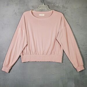 Lucky Brand Blouse‎ Womens L Pink Smocked Waist Dolman Sleeve Minimal Pastel NEW